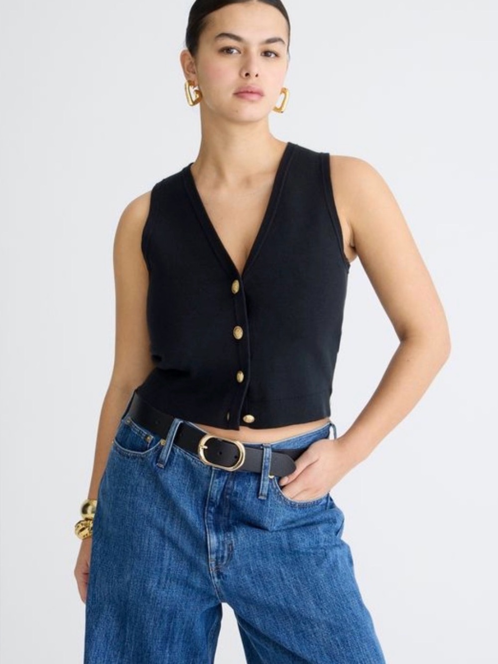 J.Crew Emilie Sweater Vest Black Gold Button Knit Tank Small Excellent Condition